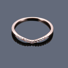 V Shape Zircon Ring 18K Plated CZ Band Jewelry Gift