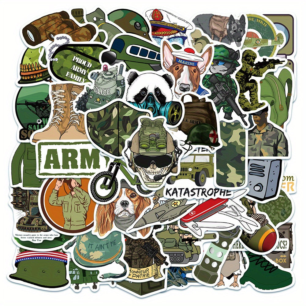 50pcs Cartoon Military Equipment Graffiti Stickers for Laptop Trunk
