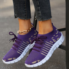 Leopard Pattern Lace Up Running Sneakers Lightweight And Breathable