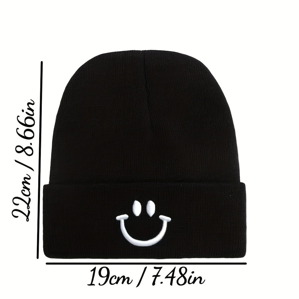 Knitted Hat with Happy Face Embroidery for Men and Women