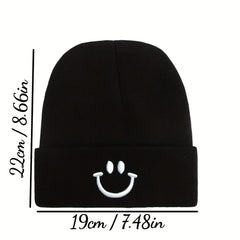 Knitted Hat with Happy Face Embroidery for Men and Women