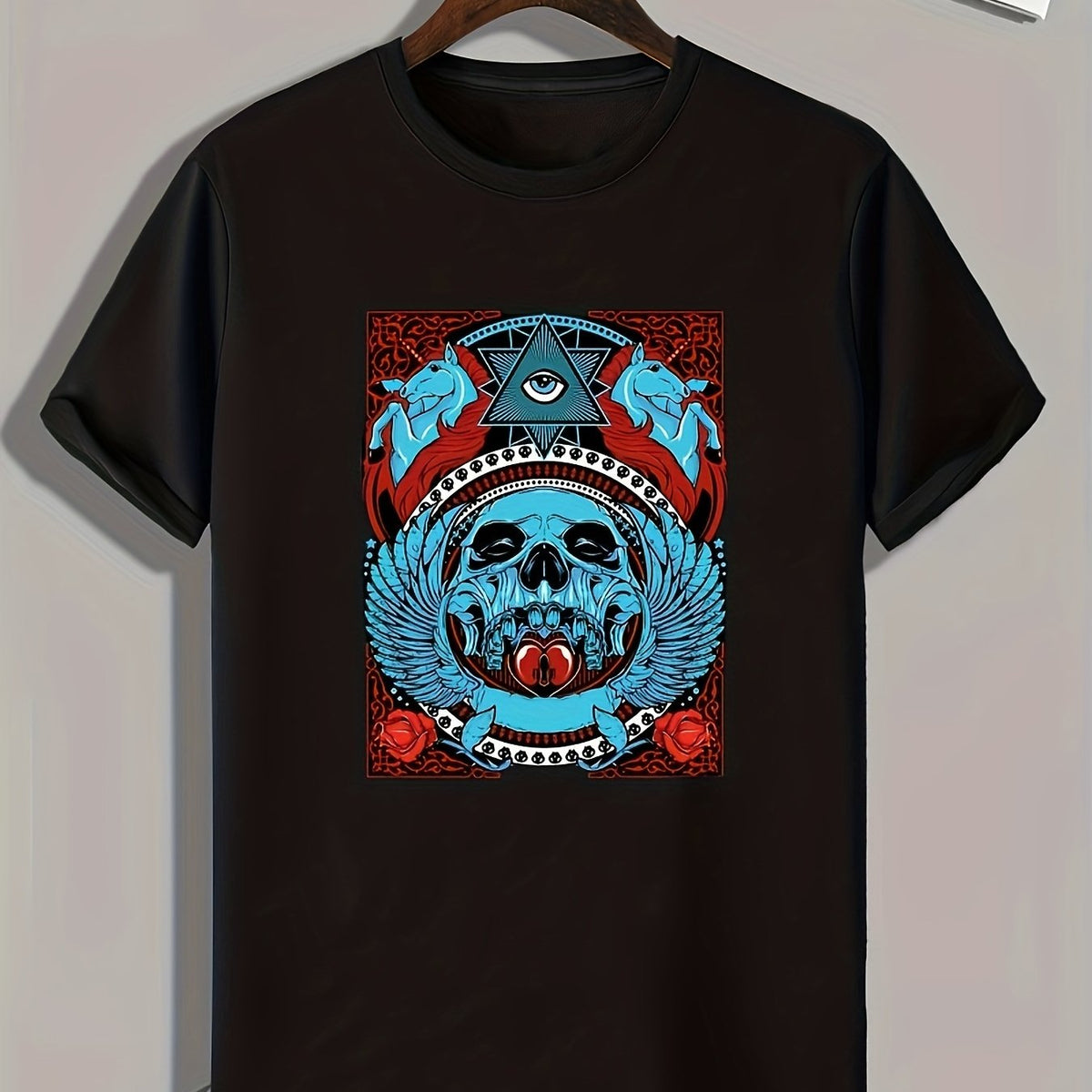 Skull Pattern Print Men's Comfy Sports T-shirt Graphic Tee