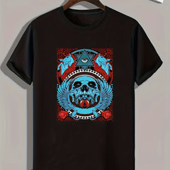 Skull Pattern Print Men's Comfy Sports T-shirt Graphic Tee