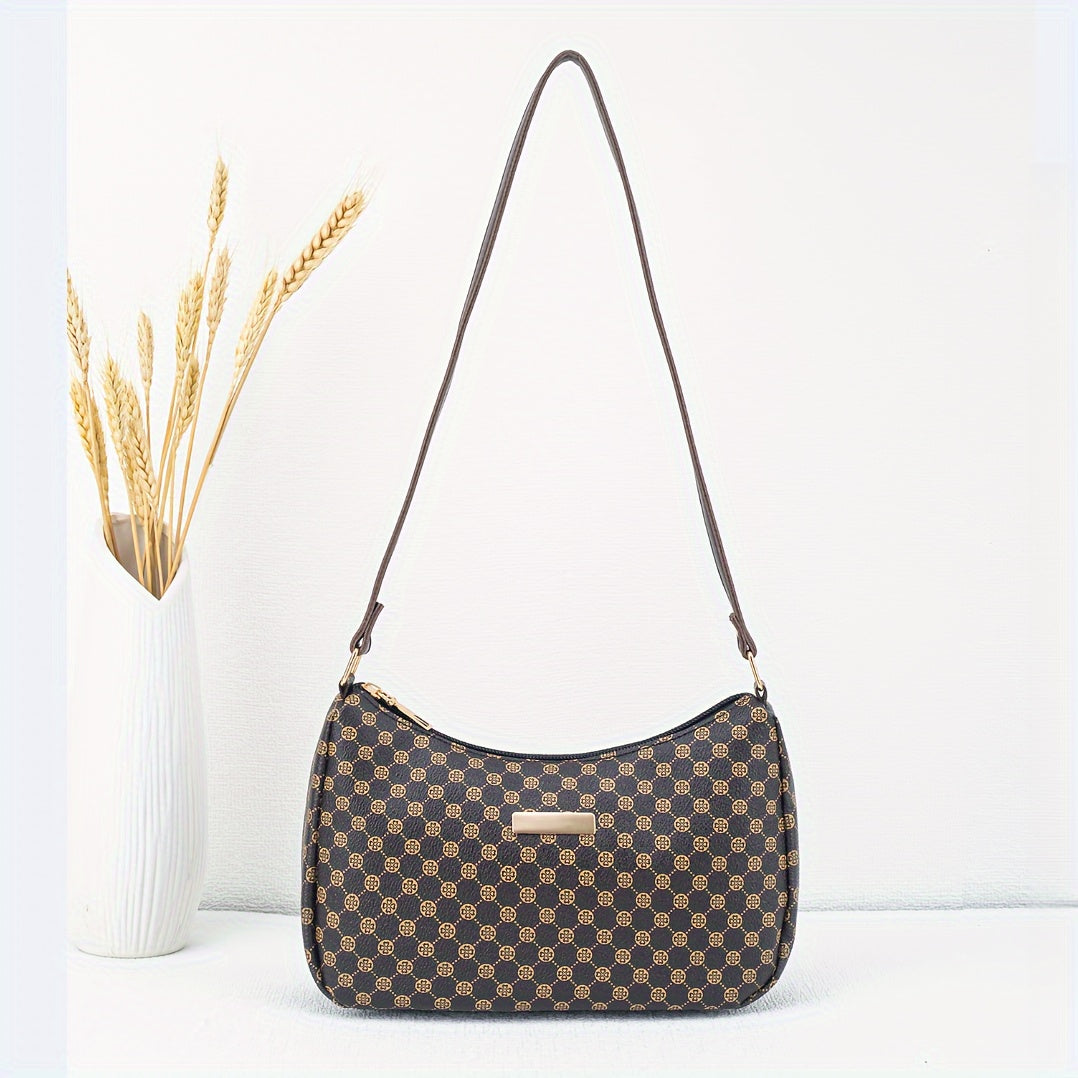 Geometric Printed Shoulder Bag with Zip Closure