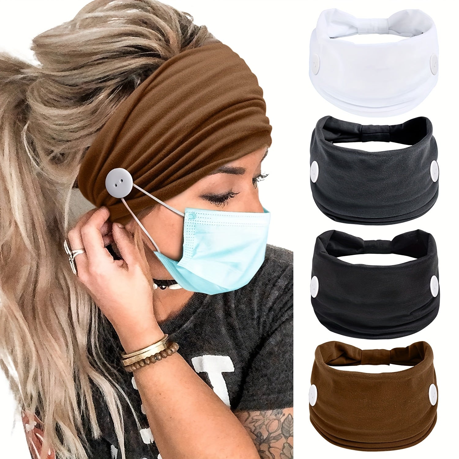 Solid Knotted Button Headband for Women