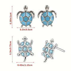 Sterling Silver Opal Turtle Stud Earrings Ocean Jewelry
