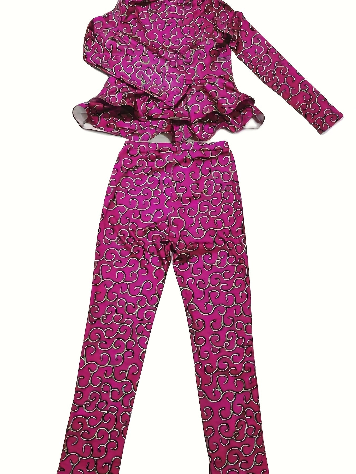 Floral Ruffle Top & Pants Set Night Out Suits Women's Clothing