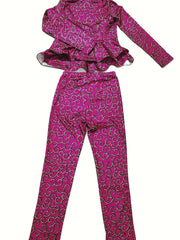 Floral Ruffle Top & Pants Set Night Out Suits Women's Clothing