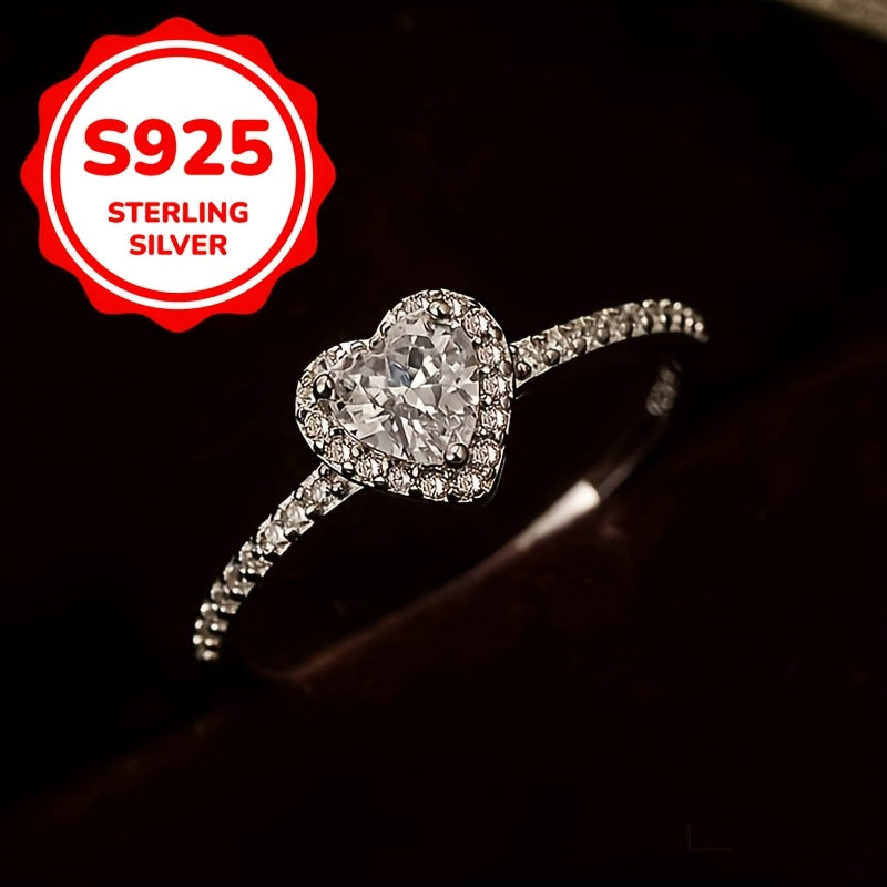 925 Silver Promise Ring Heart Inlaid Zirconia Wedding Jewelry