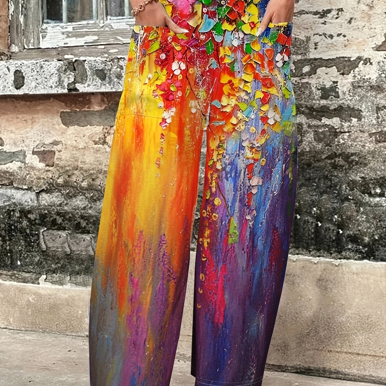  Casual Painting Print Wide Leg Pants