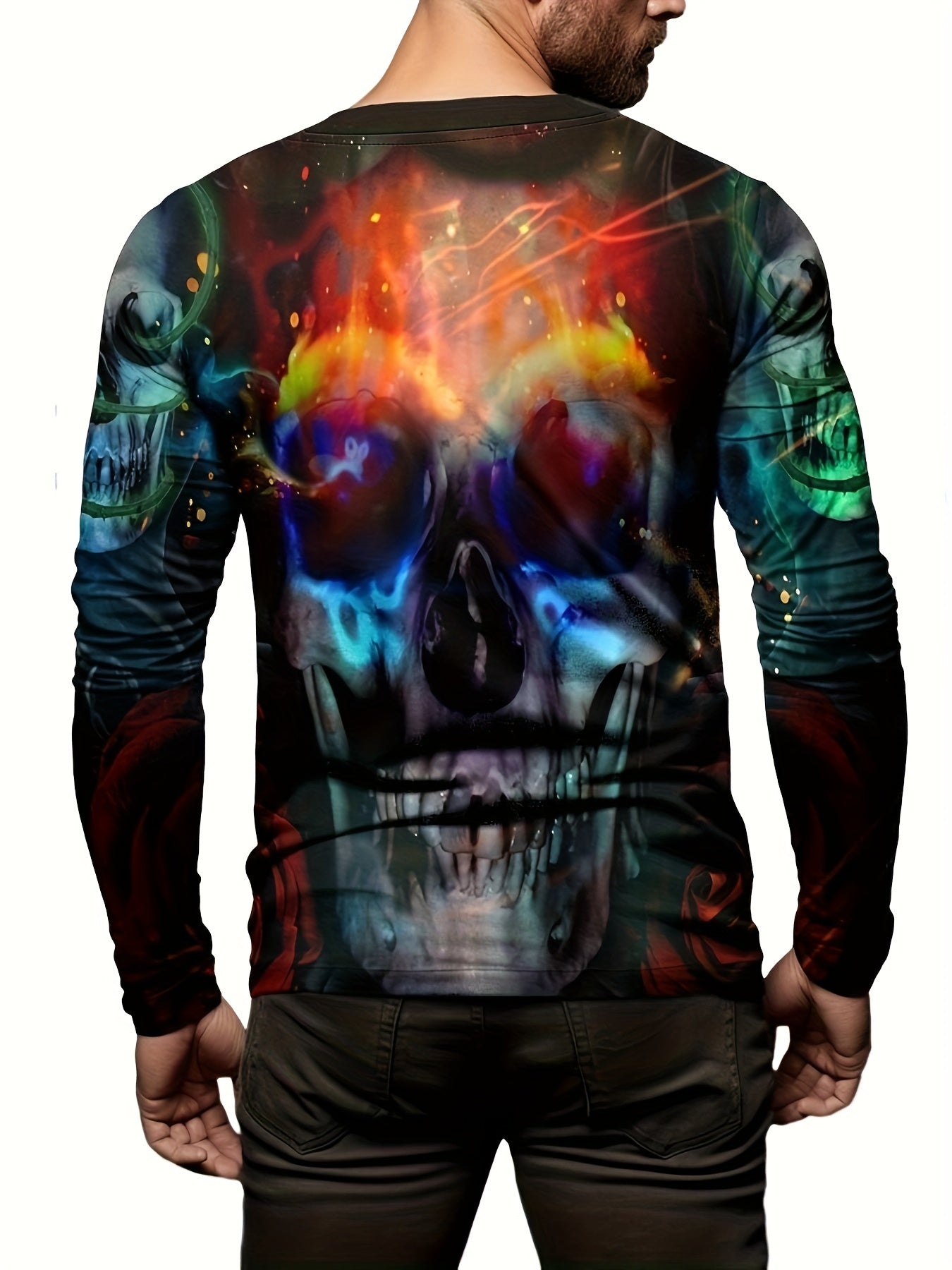 Colorful Skull 3D Print Men's Long Sleeve Novelty T shirt