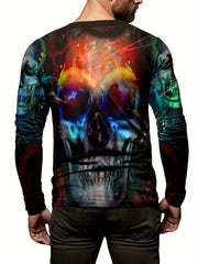 Colorful Skull 3D Print Men's Long Sleeve Novelty T shirt