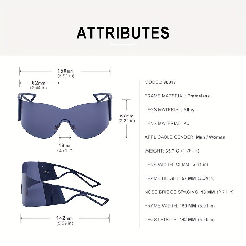 Men's Frameless Sunglasses Windproof Y2K Sports Glasses