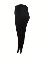  Sexy Pants Solid Beaded Elastic High Rise Side Split Trousers