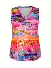  Women's Ombre & Floral Print V Neck Tank Top