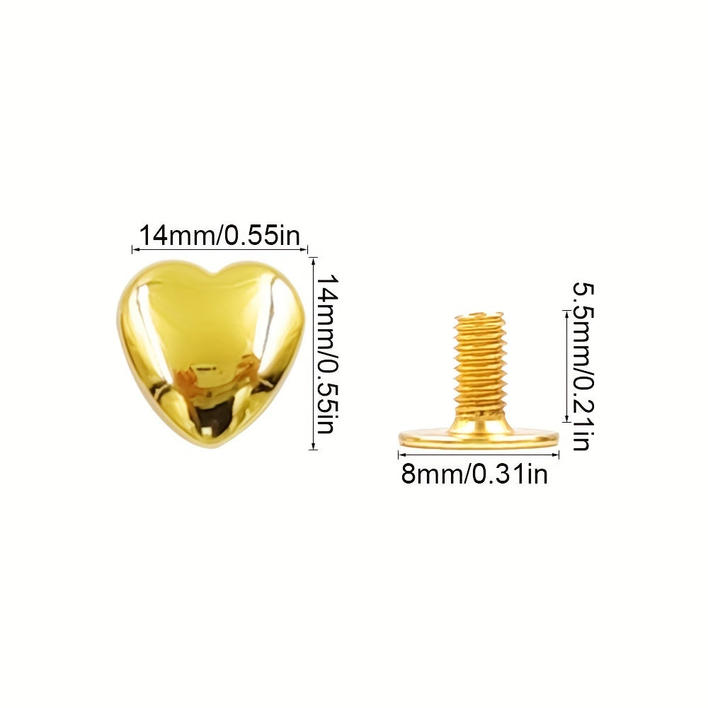 10 Sets 14mm Heart Shape Rivet Screw Studs for Leathercraft