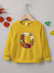 Halloween Pumpkin Print Boys Pullover Sweatshirt