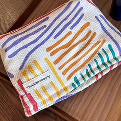 Colorful Striped Corduroy Makeup Bag Travel Cosmetic Pouch