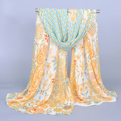 Peacock Print Chiffon Silk Shawl Women Scarf