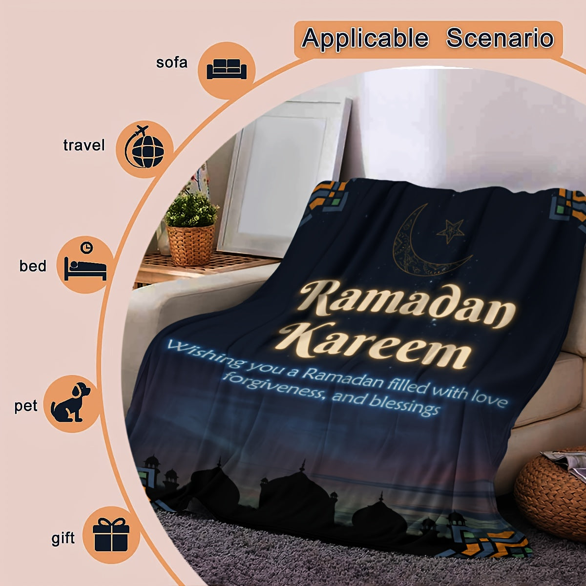 Ramadan Element Flannel Blanket Prayer Blessing Star Moon Warm Soft