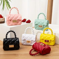 Colorful Pearl Argyle Bag Princess Handle Bag Purse
