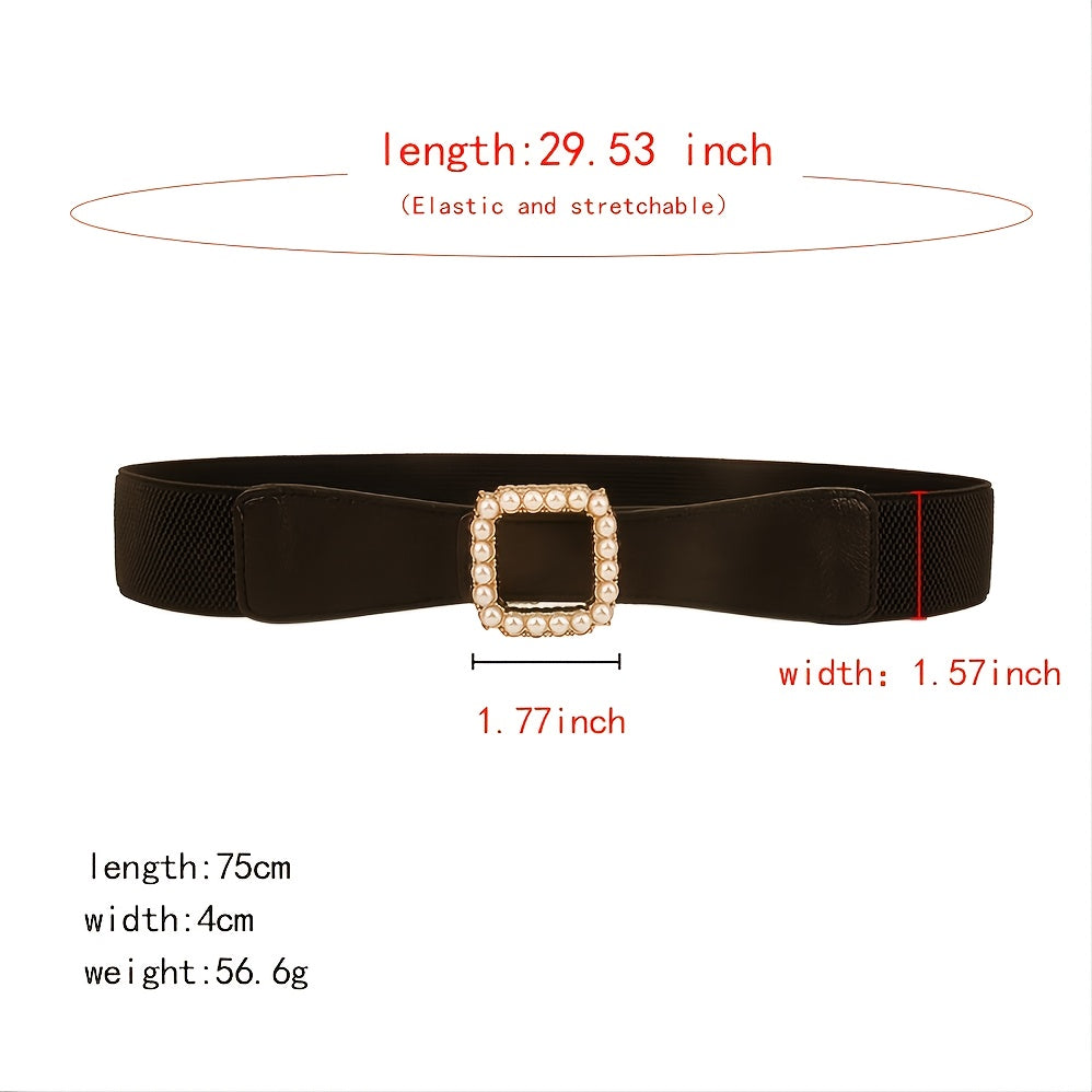 High Elasticity Ladies Square Buckle Pearl Belt With Dress