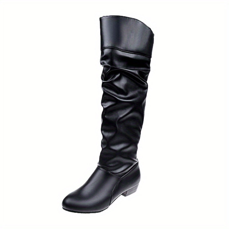 Women's Slouchy Mid Calf Boots Low Heeled Pull On Boots