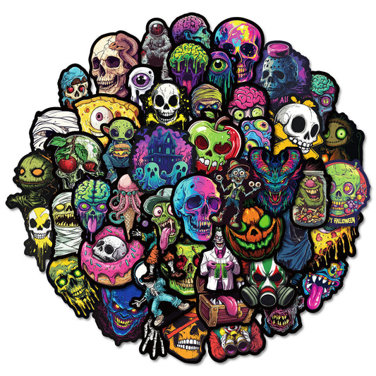 50 Neon Skull Stickers Waterproof Vinyl Decals for Laptops Water Bottles Phones