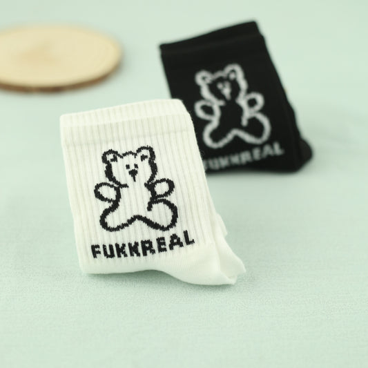 Men's Bear Crew Socks 2 Pairs Breathable Comfy Casual Outdoor Unisex