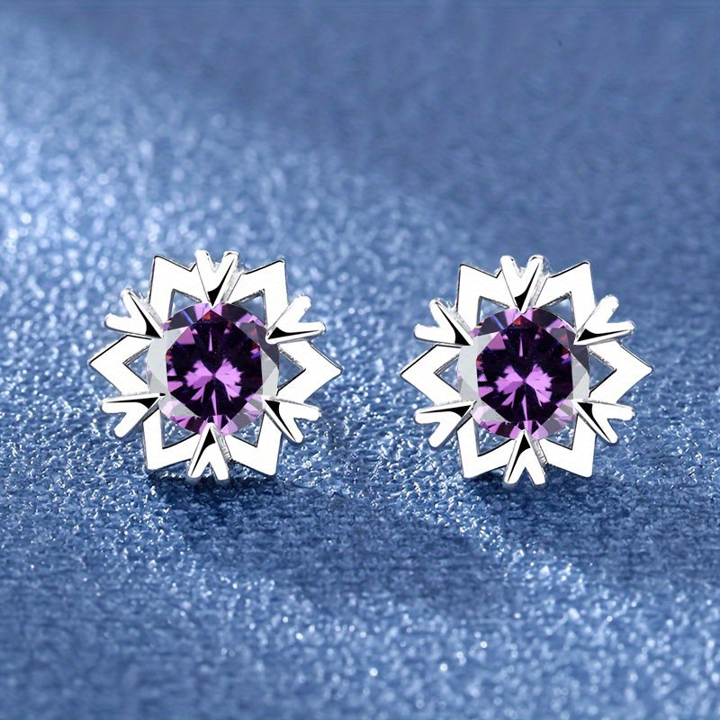 Snowflake Zircon Stud Earrings 18K Plated Wedding Party Jewelry Gift