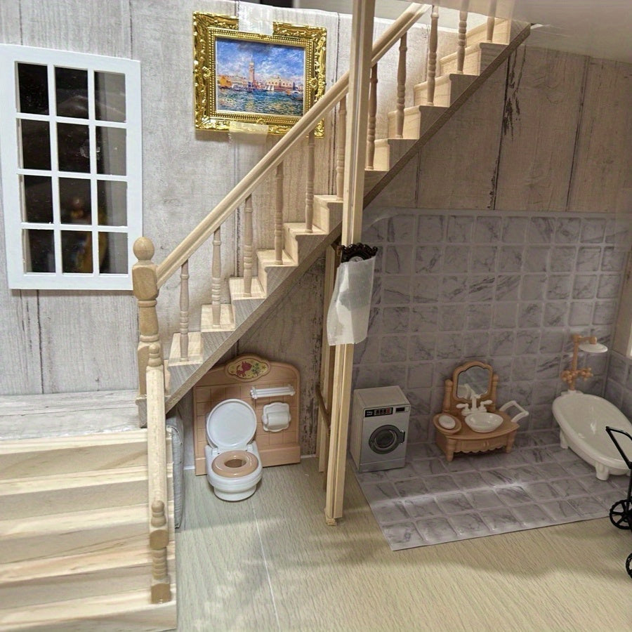 DIY 1:12 Dollhouse Model with Vintage Stairs & Handrails