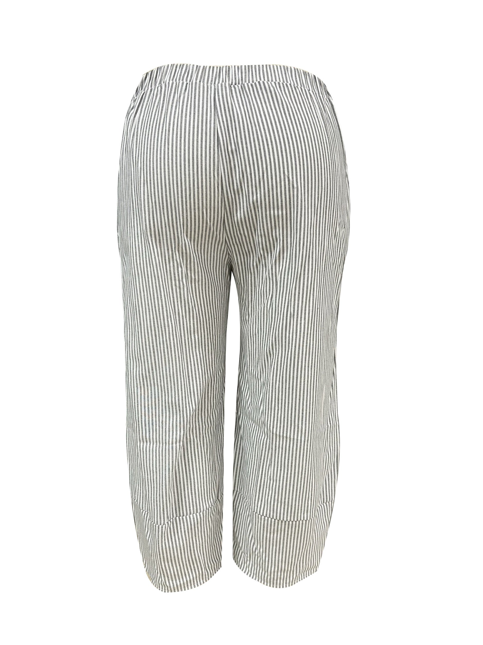Women's Plus Stripe Print High Rise Loose Lantern Trousers