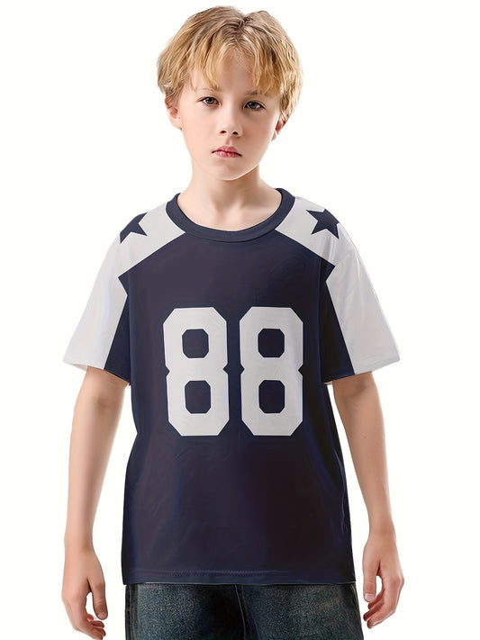 Boy's Breathable Short Sleeve Sports T-Shirt, Creative Pattern Casual Top