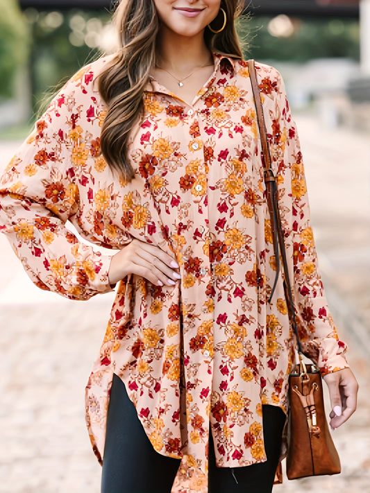  Floral Print Button Up Blouse