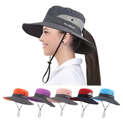 UV Protection Fishing Bucket Hat with Cooling Mesh and Ponytail Opening