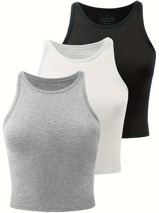 Solid Sleeveless Stretchy Tank Top Workout Gym Cropped Top