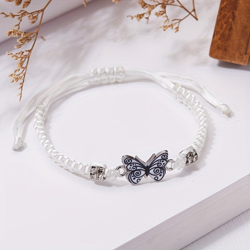 Butterfly Charm Rhinestones Adjustable Bracelet Boho Style
