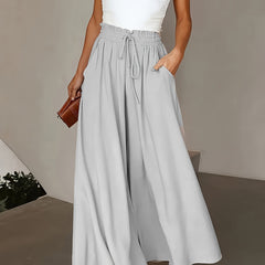  Solid Wide Leg Trousers With Pockets
