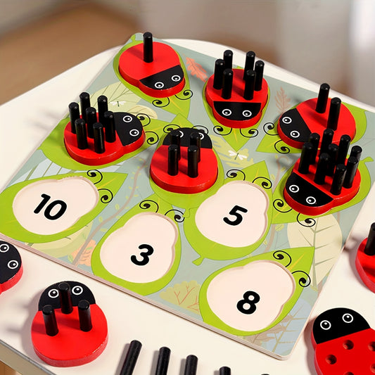 Wooden Pillar Counting & Matching Game for Hand Eye Coordination