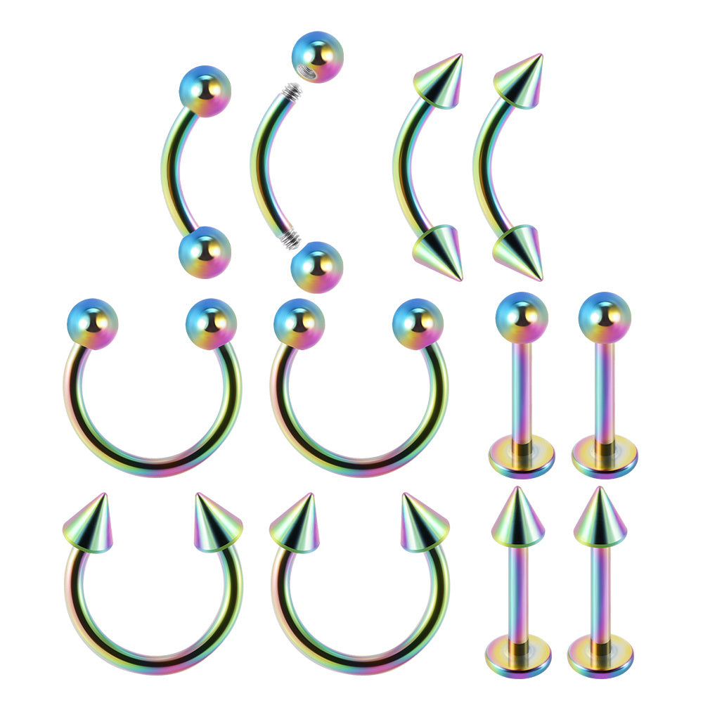 12PC Stainless Steel Body Piercing Jewelry Set 16G Nose Lip Tongue Cartilage