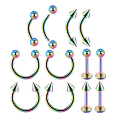 12PC Stainless Steel Body Piercing Jewelry Set 16G Nose Lip Tongue Cartilage