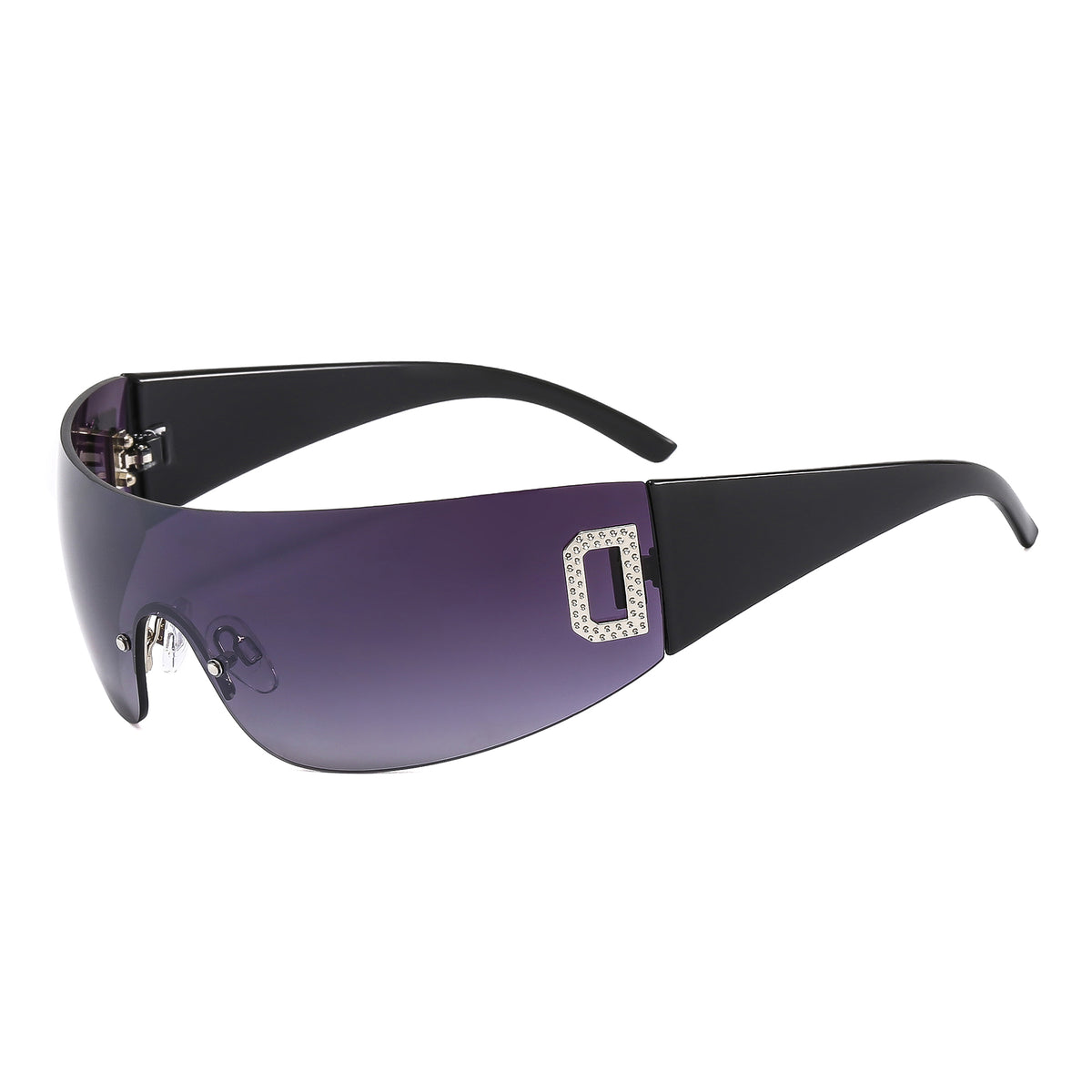 Y2K Shield Sunglasses Rhinestone Silver Brown Travel Style Hot Girl Summer
