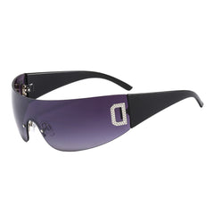 Y2K Shield Sunglasses Rhinestone Silver Brown Travel Style Hot Girl Summer
