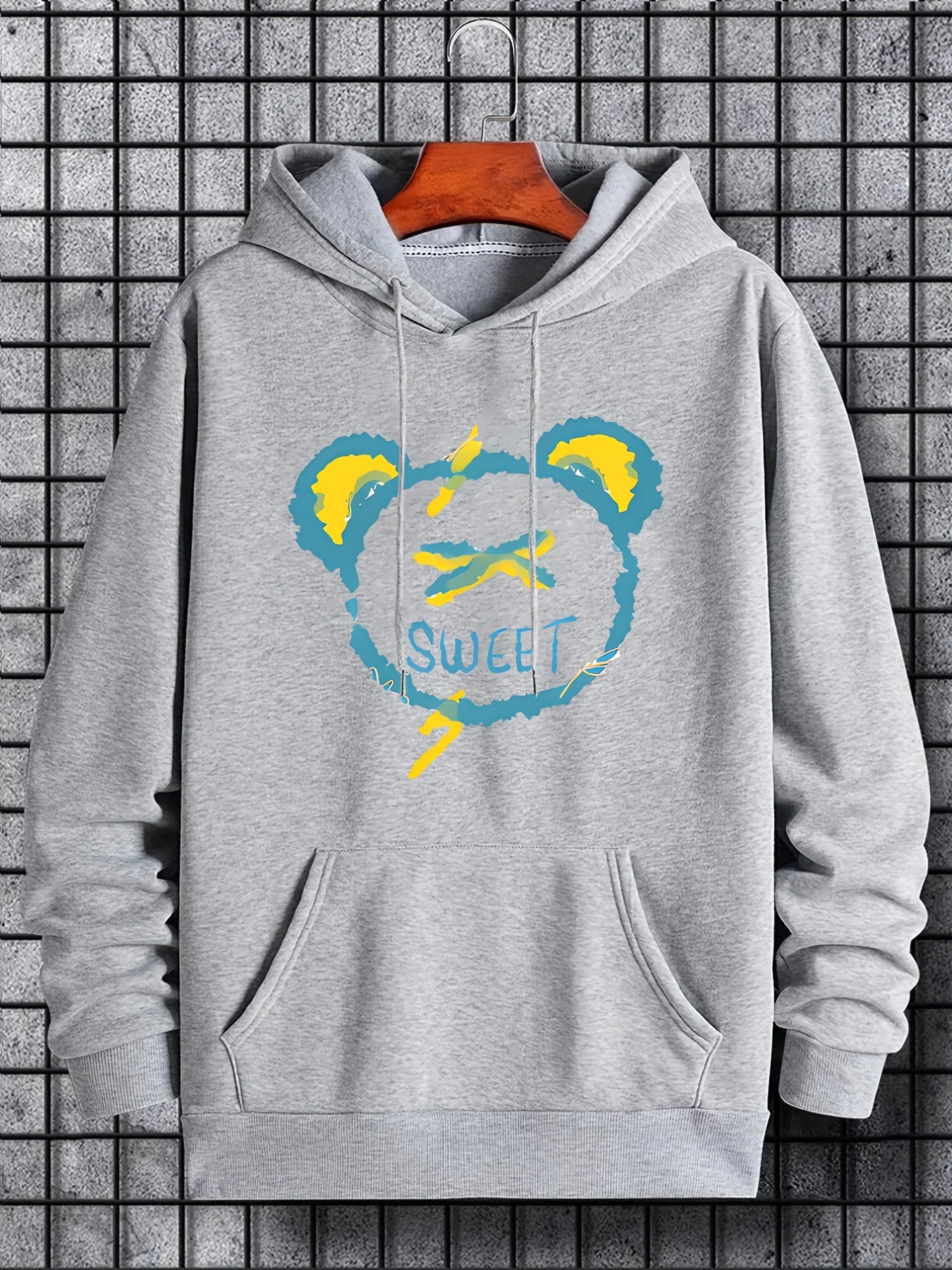 Cartoon Bear & Sweet Print Hoodie Hoodies For Men