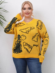  Dinosaur Jacquard Sweater Women's Plus Pullover