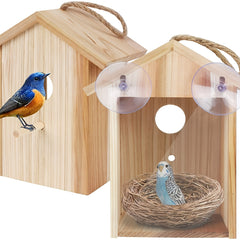 Upgrade Wooden Outdoor Bird House with Suction Cup