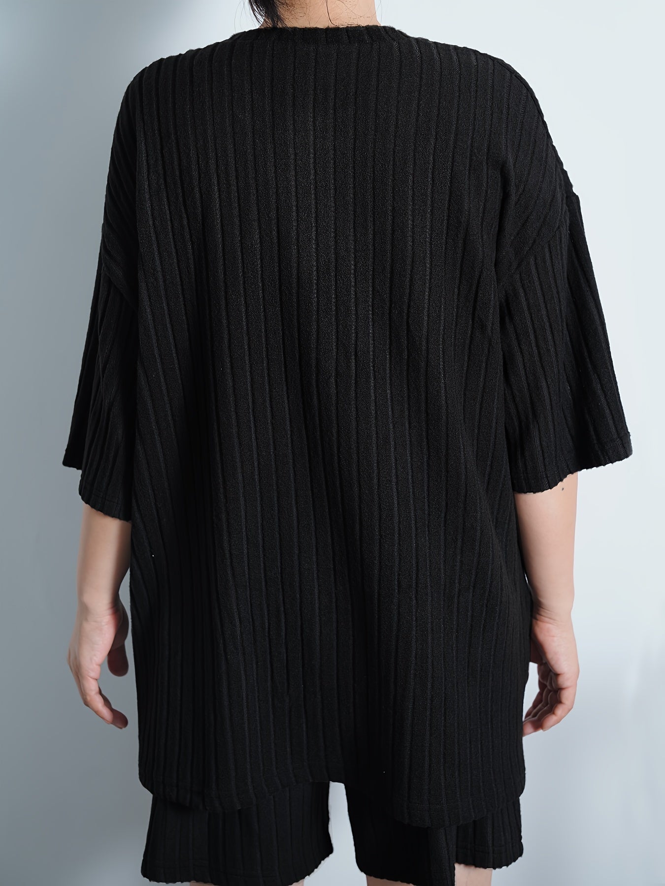  Ribbed Knit Sweater Set Short Sleeve Pullover & Short