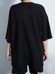  Ribbed Knit Sweater Set Short Sleeve Pullover & Short