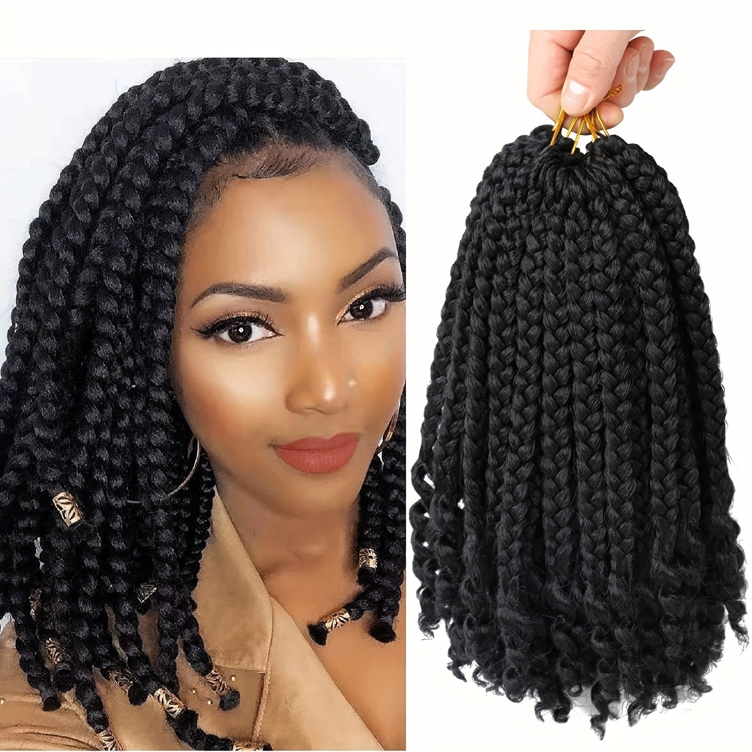 Short Bob Crochet Bohemian Box Braids with Curly Ends