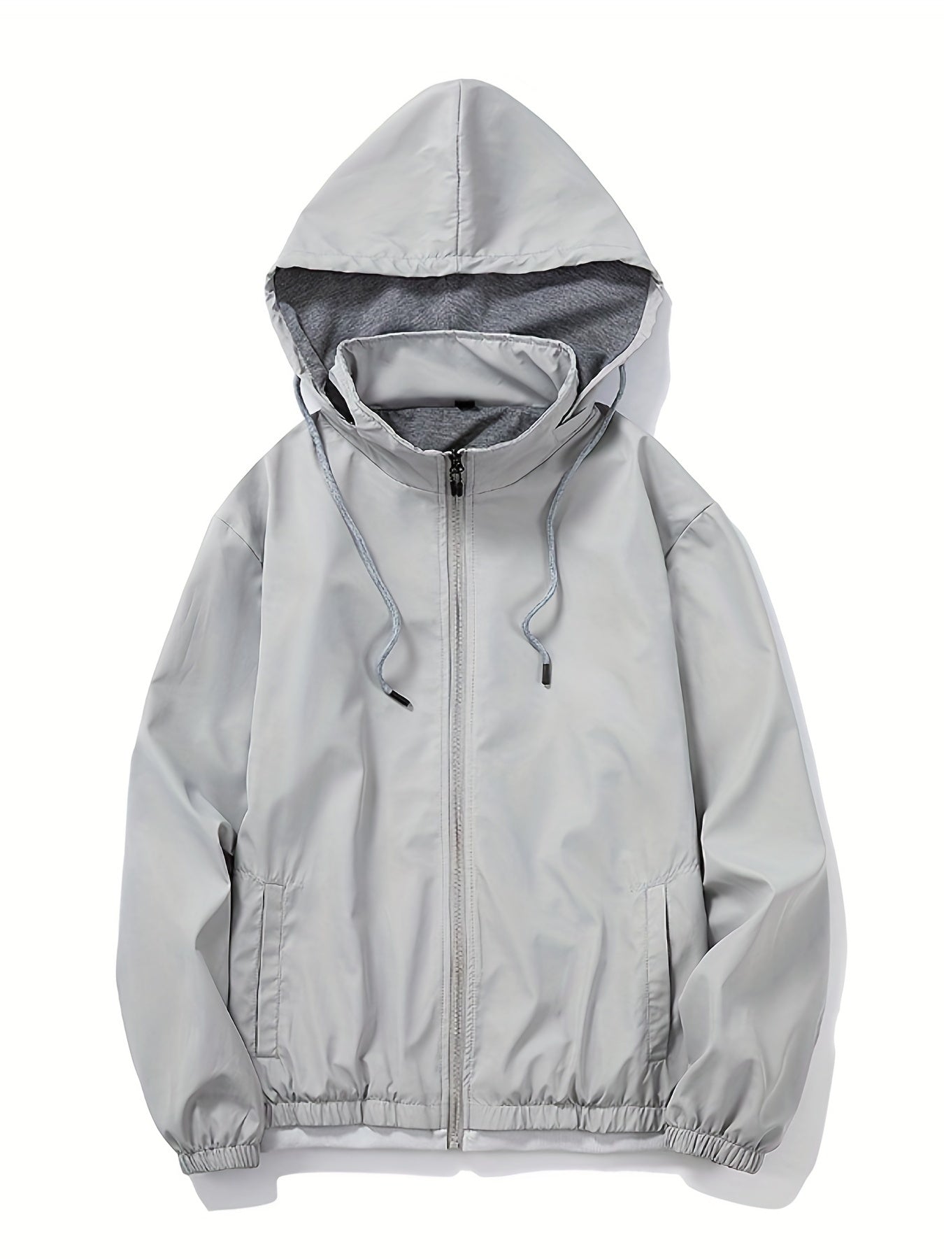 Solid Zip Up Men's Casual Jacket with Drawstring Hood